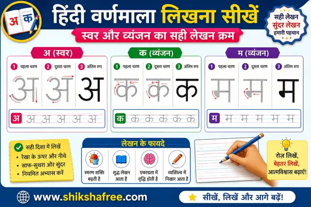 हिंदी वर्णमाला लिखना सीखें — स्वर और व्यंजन का सही लेखन क्रम