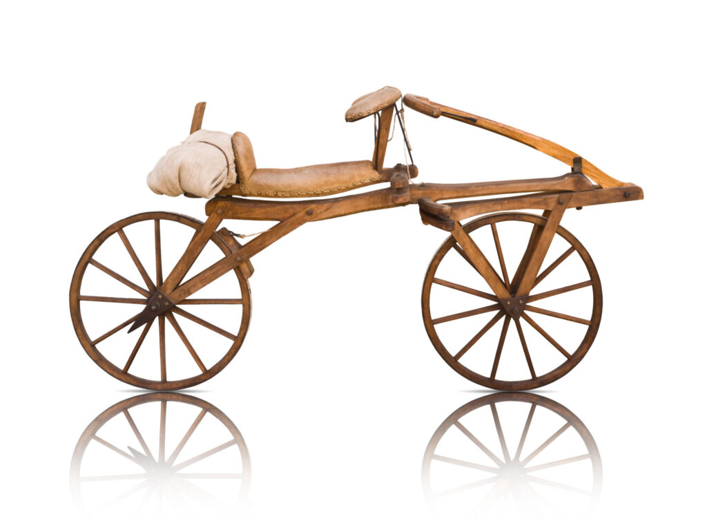 Draisine wooden bicycle without pedals, considered the first bicycle in history