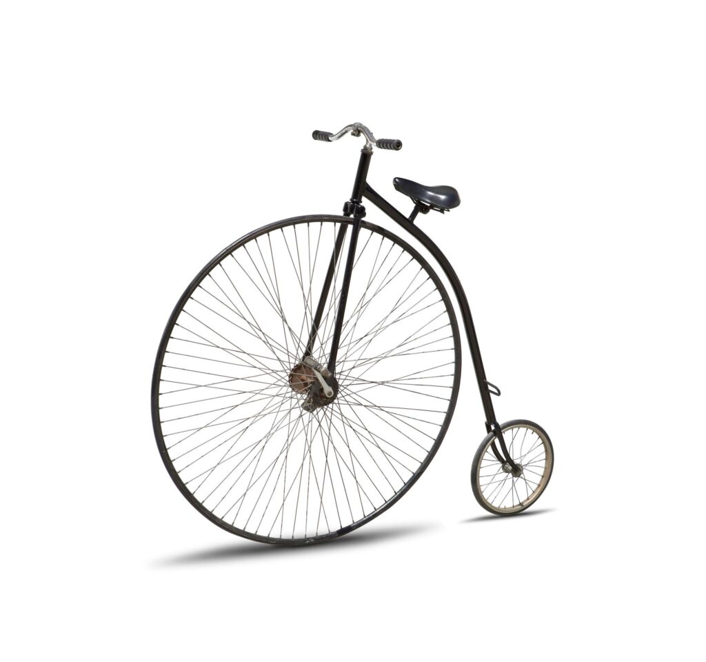 Vintage penny farthing bicycle showing early bicycle engineering and design