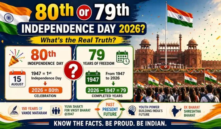 80th or 79th Independence Day of India in 2026 infographic comparing the 80th Independence Day celebration with 79 completed years of freedom